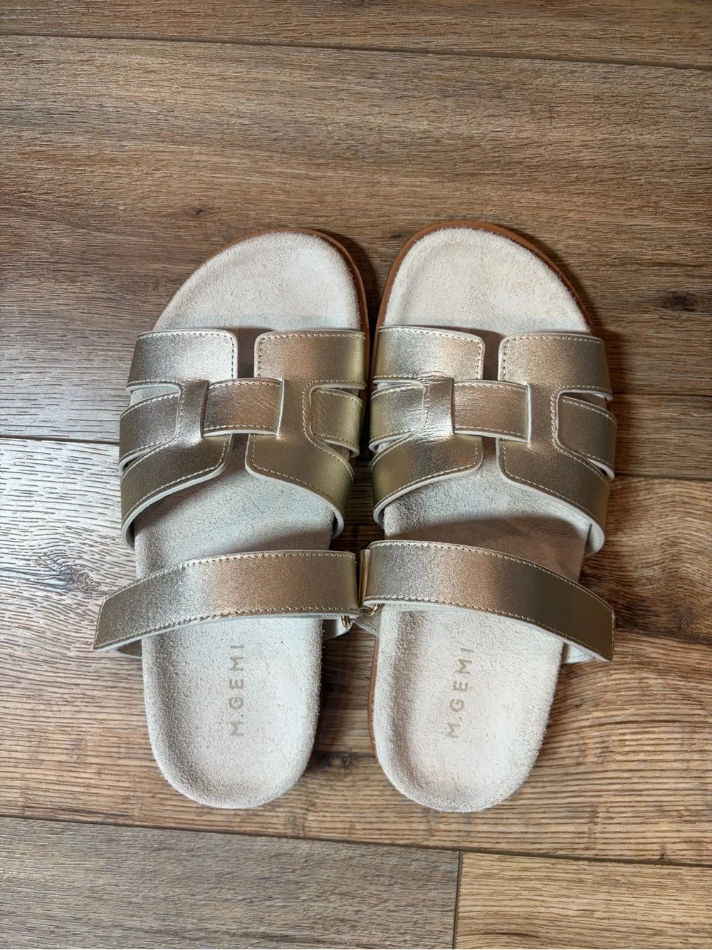 M.Gemi The Emanuela Leather Slide Sandals Metallic Champagne Gold Size 37 Italy